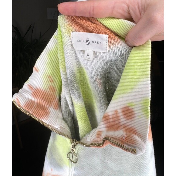 Lou & Grey Cropped Quarter Zip Sweatshirt Tie Dye Green Blue Orange Soft Small - Picture 5 of 5